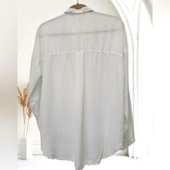 Cloth & Stone( Anthro)Raw Hem White Tencel Button Down Shirt, Med - Picture 2 of 6